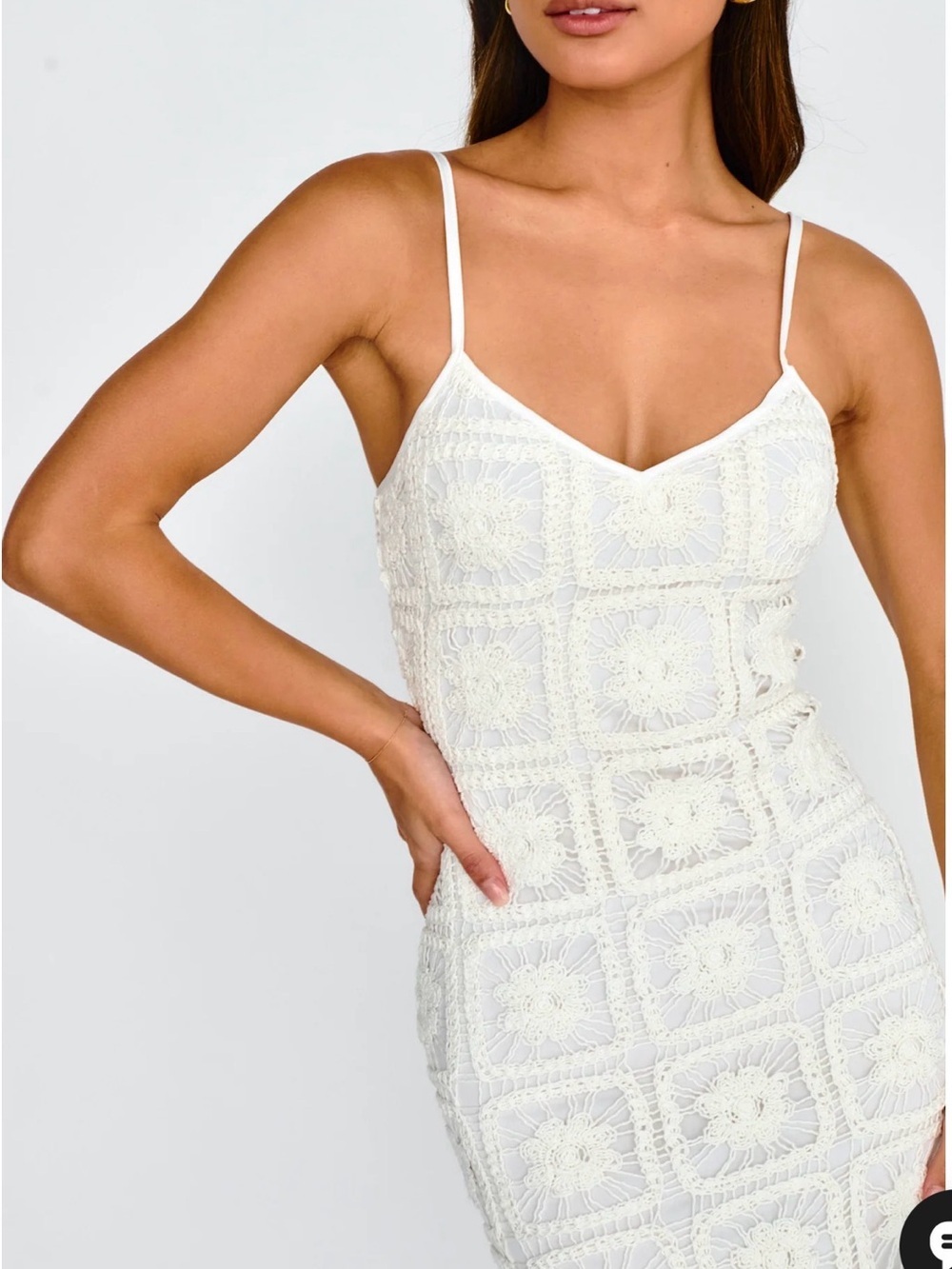 Cayman Sunset Crochet Midi Dress White Beachy Vacation Ready Feminine Brunch - Picture 3 of 10